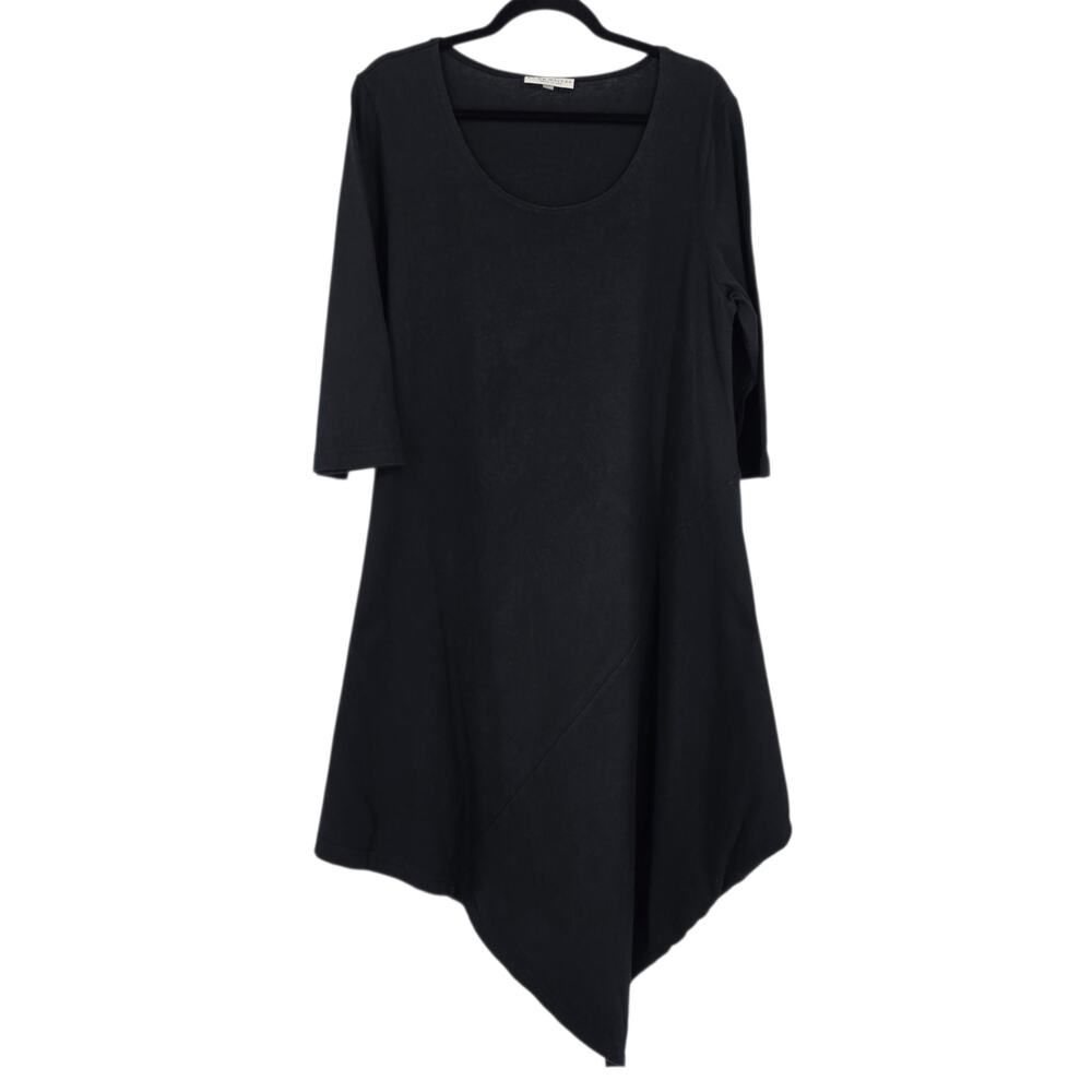 Bryn Walker Black Naida Cotton Knit 3/4 Sleeve Asymmetric Tunic Dress Size M